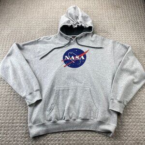 NASA Hoodie Sweater Men Large L Gray Pull Over Print Crest Logo Space Center